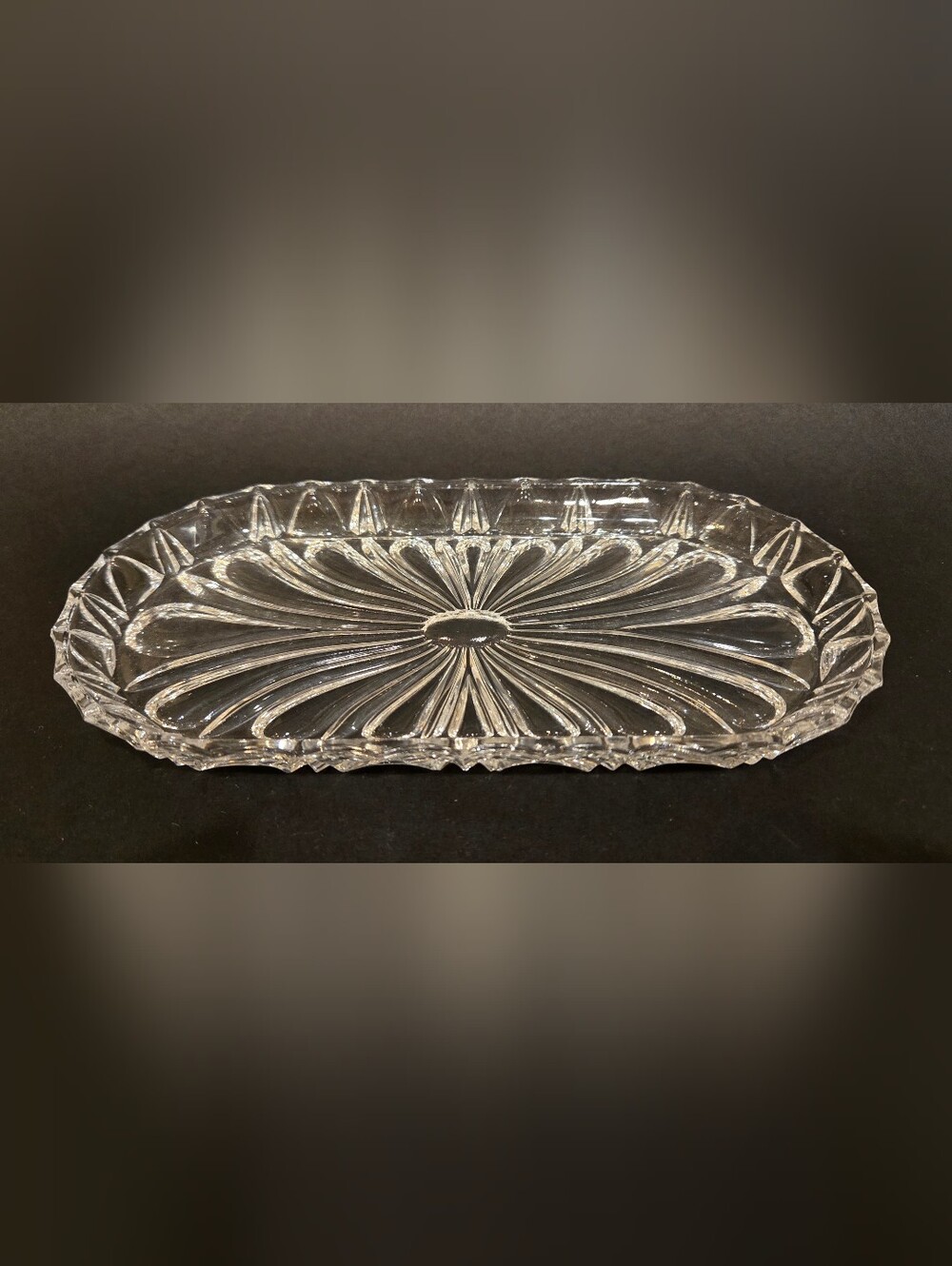Vintage Oval Crystal Celery Dish